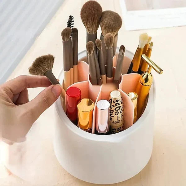 360° Rotating Makeup Brush Storage Box Portable Desktop Cosmetic Organizer,7 Slots Transparent Makeup Brush Box Dust Free Makeup Brush Organizer for Display Stand Bedroom Dresser Bathroom Counter Top