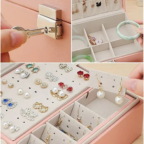 Large Jewellery Organizer Box for Women – PU Leather Storage Case with Lock – Classic Style – All Season