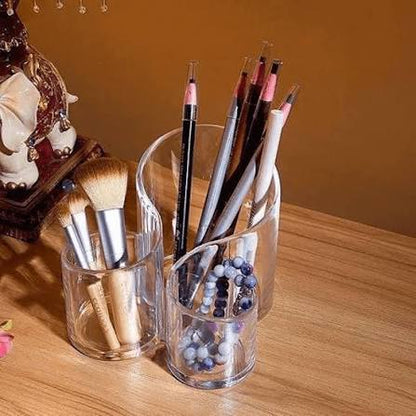 Acrylic Makeup Organizer Storage Box – Multi-Compartment Cosmetic Holder for Brushes, Lipsticks, Jewelry & Accessories – Clear Plastic Desktop Storage Box for Vanity, Bathroom & Office Supplies – Durable & Stylish Organizer